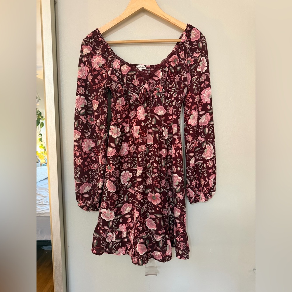 Derek Heart Burgundy Floral Smocked Mini Dress Size Small